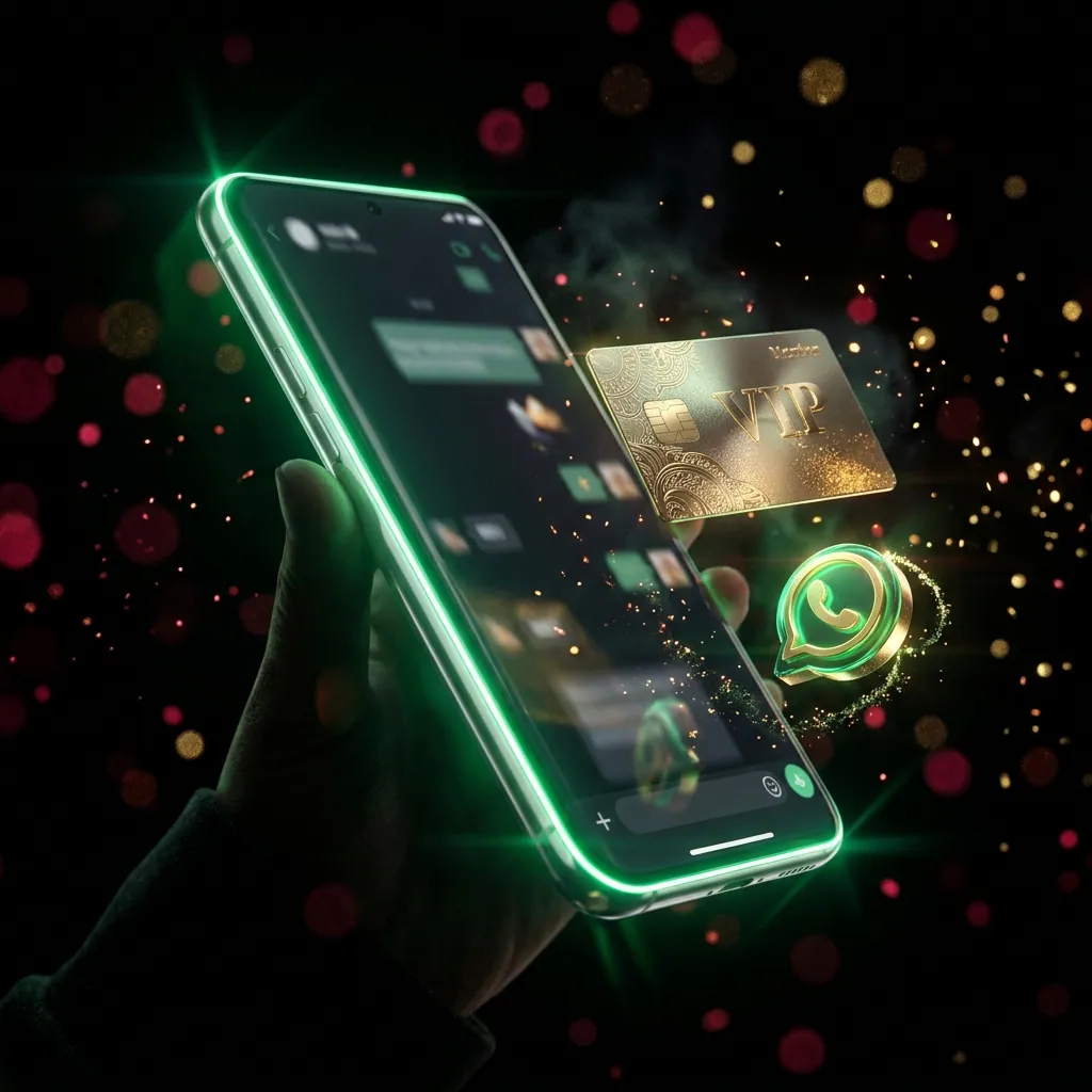 Smartphone with WhatsApp chat bubble and gold play99 instant ID card